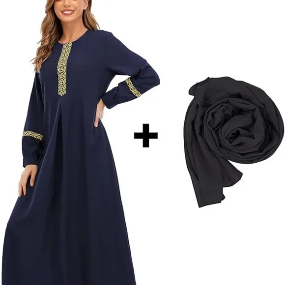 Abetteric Women's Muslim Abaya Dress w/ Hijab Zipper Islamic Robe Pockets Maxi P - Picture 8 of 16